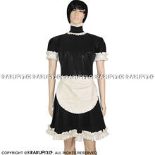 Black And White French Maid Sexy Latex Dress Rubber Uniform With Apron Back Zipper Gown Playsuit Bodycon LYQ-0118 2024 - buy cheap