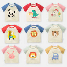 Camiseta manga curta de algodão para crianças, camiseta de algodão para meninos e meninas com desenhos animados de coelho e girafa de panda 2024 - compre barato