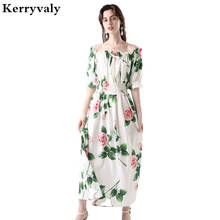 Summer Fairy Rose Print Off Shoulder Sexy Beach Dress Ropa Mujer Verano 2021 Vintage Floral Glitter Party Maxi Dress  K293 2024 - buy cheap