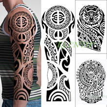 Pegatina de tatuaje temporal a prueba de agua, tótem Tribal de la vieja escuela, brazo completo, tatuaje falso, manga de Flash, tatuaje grande para hombres y mujeres, 3 uds. 2024 - compra barato