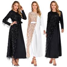 2019 Elegant Sequins Abaya Muslim Women Long Sleeve Cocktail Party Dress Jilbab Islamic Kaftan Ramadan Robe Clothing Middle East 2024 - buy cheap