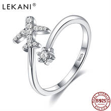 Lekani s925 anéis de prata esterlina para mulheres, anéis para dedos abertos de avião voador, zircônio cúbico claro, anéis ajustáveis, joias finas 2024 - compre barato