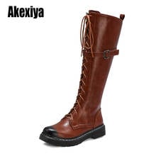 woman boots Fashion Spring Autumnr Knee-High Leather Lace up Gothic Vintage Style Punk Buckle Military Combat Boots u499 2024 - buy cheap