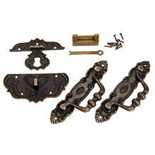 4pcs Furniture Cabinet Pull Handle+ Antique Bronze Jewelry Box Chinese Old Lock+Box Latch Hasp Retro Hardware Accessories 2024 - buy cheap