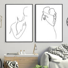 Cuadro de arte minimalista para pared, pintura en lienzo para decoración de dormitorio, diseño abstracto de líneas de dibujo, amor romántico, en blanco y negro 2024 - compra barato