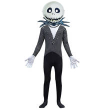 Anime Jack Skellington Kids Cosplay Costume Christmas Carnival Fancy Black Stripe Jumpsuit+Mask Children Boys Clothes C46599CH 2024 - buy cheap