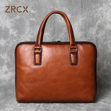 ZRCX-Bolso de mano Vintage para hombre, maletín de hombro de cuero genuino, marrón, para negocios, a la moda, para ordenador portátil de 14 pulgadas 2024 - compra barato