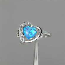 Romantic Female Big Heart Opal Finger Ring Fashion Silver Color Zircon Engagement Ring Elegant Promise Wedding Rings For Women 2024 - buy cheap