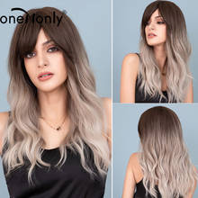 oneNonly Long Body Wave Gray Brown Ombre Blonde Wig with Bangs  Cosplay Natural Wigs for Women Synthetic Hair Heat Resistant 2024 - buy cheap