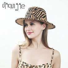 2021 winter fedora hats for women fashion Flat wide Brim Panama Wool Felt Jazz Fedora Hats for men Zebra pattern top wedding Hat 2024 - buy cheap