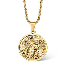 New Vintage Gold Color Round Chinese Ethnic Zodiac Dragon Pendant Necklace Box Chain Mascot Ornament Jewelry Wholesale GP427 2024 - buy cheap