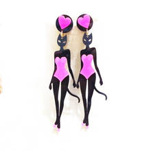 Arete largo de acrílico con forma de gato para mujer, Bikini Sexy y divertido, joyería creativa a la moda, accesorios de fiesta con personalidad 2024 - compra barato