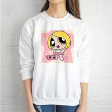 Powerpuff Girls Costume Hoodie Superpowerful Sweatshirt Y2k Crewneck Long Sleeve Soft Girl Kawaii White Pullover Street Fashion 2024 - buy cheap