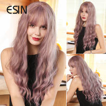 Esin sintético cinza-roxo ombre perucas de cabelo encaracolado longo com franja resistente ao calor simulação couro cabeludo cosplay para mulher 2024 - compre barato