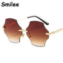 2021 New Fashion Sunglasses Rimless Irregular Octagon Shaped Sun Glasses For Women Unique Brown Shades Retro Gradient Oculos 2024 - buy cheap