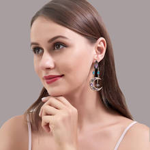 Pendientes colgantes para mujer, aretes Retro asimétricos, estrella, Luna, púrpura, Azul, Negro, circón, dorado 2024 - compra barato