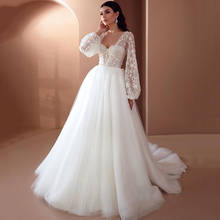 Vestido de Noiva Plus Size Vintage Wedding Dresses Puff Long Sleeve Bride Dress 2021 Starry Lace Wedding Gowns Corset Back Women 2024 - buy cheap