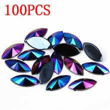 Horse eye Shape Resin Rhinestone black AB Crystal Nail art 7x15MM 100Pcs Flat Back tip Faceted Decorative Clothing accessories 2024 - buy cheap