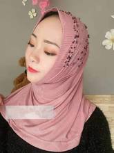 Мусульманский слитный платок Amira с бисером, платок для головы, платок для арабских женщин, в полоску, мгновенный хиджаб, головной убор, мусульманский полный Чехол, удобный шарф 2024 - купить недорого