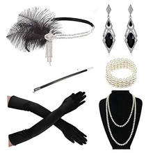 1920s gran Gatsby accesorios de fiesta de disfraces conjunto de 20s pluma Flapper diadema collar de perlas guantes sostenedor de cigarrillo 5 uds conjunto 2024 - compra barato