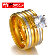 Anillos de acero inoxidable 316L para mujer, clásico Color dorado, anillo de cristal de 3 filas, joyería de compromiso de boda para mujer 2024 - compra barato