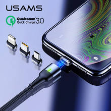 USAMS U28 1m 3A Lightning Micro USB Aluminum Alloy Magnetic Braided Phone Cable For iPhone Xiaomi Huawei Fast Charge Cable 2024 - buy cheap