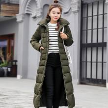 Длинная тонкая однотонная женская куртка-парка 2019 модная зимняя куртка женские парки высокое качество зимнее женское пальто плюс размер 2024 - купить недорого