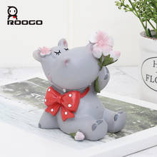 Roogo-Mini figuritas de resina para niños, adornos en forma de hipopótamo para decoración del hogar, accesorios para coche, regalo de cumpleaños 2024 - compra barato