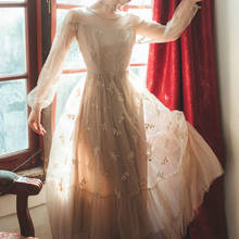 Женское Сетчатое платье с длинным рукавом, Элегантное длинное прозрачное платье с цветочной вышивкой, осень 2020 2024 - купить недорого