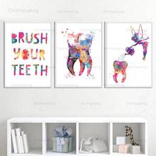 Dental lona cartaz dente fada rega arte da parede cópias pintura em aquarela clínica dentista decoração da parede imagens do quarto dos miúdos 2024 - compre barato