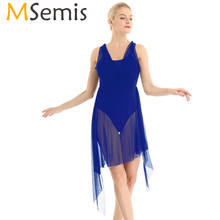 MSemis Women Adult Ballet Dress Ice Skating Dress Performance Competition Figure Skating Costume Asymmetric Dance Leotard Dress 2024 - buy cheap