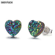 ShinyGem 8mm Fashion Charm Love Heart/Triangle/Oval Shape Earrings Sparkly Small Natural Crystal Druzy Stud Earrings For Women 2024 - buy cheap
