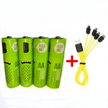 4pcs Hot new product 1.2V AA rechargeable battery 1000mAh USB Ni-MH rechargeable battery + 4 in 1 Micro USB charging cable 2024 - buy cheap