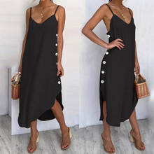 Womens Summer Sundress Sexy Spaghetti Straps Beach Dress 2022 Celmia Casual Loose Buttons Asymmetrical  Vestidos Robe 2024 - buy cheap