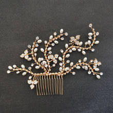 SLBRIDAL Golden Crystal Rhinestones Pearls Flower Leaf Wedding Jewelry Hair Comb Bridal Headpiece Hair Accessories Women Jewelry 2024 - buy cheap