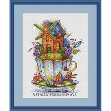 Dream Teacup House Counted Cross Stitch 11CT 14CT 18CT Cross Stitch Kits Embroidery Needlework Sets 2024 - buy cheap