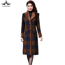 Leiouna casaco longo de lã feminino, casaco xadrez plus size coreano para inverno 2024 - compre barato