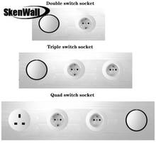 UK Socket EU Socket Triple Panel DIY Household Silver Aluminum Alloy Panel Switch Socket 90V-250V 2024 - buy cheap