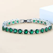 Pulseira enfeitada de joias verdes, bracelete de zircônia cúbica, acessórios de cor prata, comprimento ajustável, 7 cores, fantasia feminina 2024 - compre barato
