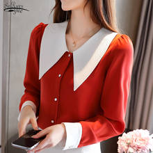 2021 Autumn Sweet Loose Long-Sleeve Chiffon Shirt Women Casual Solid Button Cardigan Blouse Women Red Black Tops Blusas 10603 2024 - buy cheap