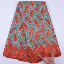 2020 Высококачественная оранжевая африканская сетчатая кружевная ткань с вышивкой, хлопковая, 5 ярдов, в нигерийском стиле, швейцарская, маркизет кружевные ткани, Y1971 2024 - купить недорого