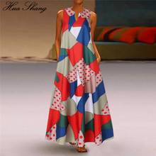 S-5XL Plus Size Plaid Dress Women Summer V Neck Sleeveless Geometric Print Contrast Color Long Dress Loose Oversize Maxi Dresses 2024 - buy cheap