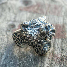 Мужское серебряное кольцо из нержавеющей стали с изображением викингов, нордический медведь, воин, байкерские кольца, бижутерия в стиле викингов 2024 - купить недорого