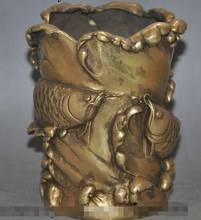 YM  308    mark chinese dynasty palace brass fish lotus lucky statue brush pot pencil vase 2024 - buy cheap