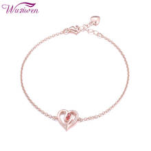 Wuziwen coração forma corrente pulseira para mulher 7.5 polegadas 925 prata esterlina rosa cor do ouro 0.15ct zircão vermelho romântico jóias 2024 - compre barato