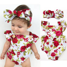 2pcs Newborn Baby Girl Cute Floral Jumpsuit  Infant Clothes Flower  Romper Bodysuit Headband Outfits Clothing Set Hot Sale 2024 - compre barato