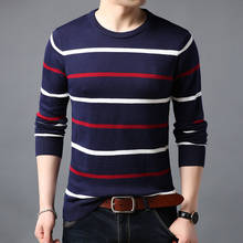 Cashmere Wool Sweater Men Autumn Winter Slim Fit Pullovers Men Stripe Print O Neck Wine Red  Pull Homme Christmas Sweaters 2024 - buy cheap