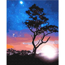 Pintura por número 40x50 50x65cm noite estrelado árvore cenário parede arte presente diy imagens por números kits de lona decoração para casa 2024 - compre barato