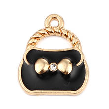 10PCs Zinc Based Alloy Clothes Charms Bag Gold Color Black Bowknot Enamel Clear Rhinestone 20mm x 16mm 2024 - buy cheap