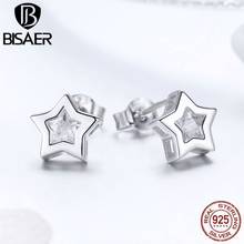 BISAER Hot Sale 925 Sterling Silver Dazzling CZ Star Secret Small Stud Earrings For Women Fashion Earrings 2019 Jewelry ECE437 2024 - buy cheap